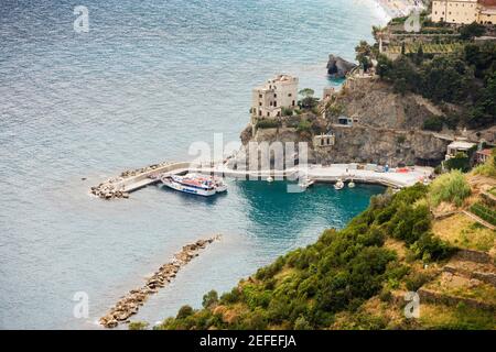 Vista in alto sul mare, Mar Ligure, Riviera Italiana, cinque Terre, la Spezia, Liguria, Italia Foto Stock