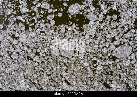 Ghiaccio galleggia sul fiume vista aerea Foto Stock