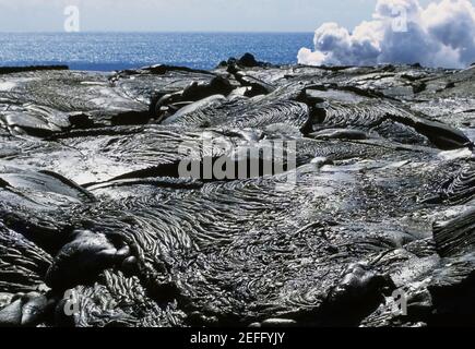 Modelli in lava pahoehoe, Big Island, Hawaii Foto Stock