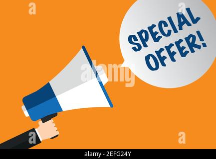 Megafono con presa a mano maschile - offerta speciale nella bolla del parlato Illustrazione Vettoriale