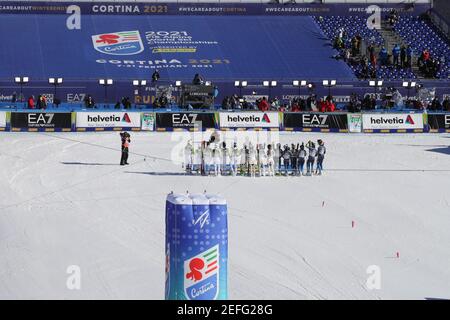 Cortina, Italia. 17 Feb 2021. Team Event in occasione dei Campionati mondiali DI SCI alpino 2021 - Alpine Team Parallel, gara di sci alpino a Cortina d'Ampezzo (BL), Italia, Febbraio 17 2021 Credit: Independent Photo Agency Srl/Alamy Live News Foto Stock