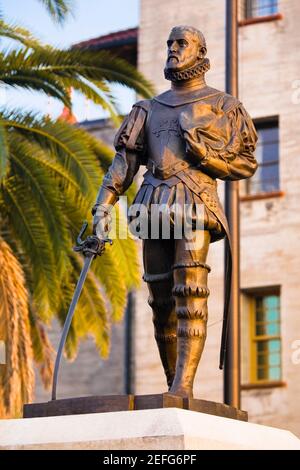 Primo piano di una statua, Don Pedro Menendez De Aviles, St Augustine, Florida, USA Foto Stock