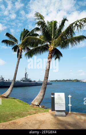 Nave militare in mare, USS Bowfin, Pearl Harbor, Honolulu, Oahu, Isole Hawaii, Stati Uniti Foto Stock