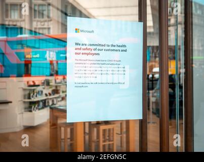 London, England - March 17, 2020: Microsoft Shop on Oxford Circus is closed due to Coronavirus lockdown in place banning people from public spaces Stock Photo