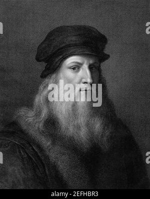 Leonardo da Vinci. Incisione di linea di R. Morghen dopo Leonardo / Collezione Wellcome / file N. di riferimento 1003-864THA Foto Stock