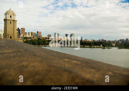 Vista ad alto angolo di un ponte, Longfellow Bridge, Esplanade, Boston, Massachusetts, STATI UNITI Foto Stock