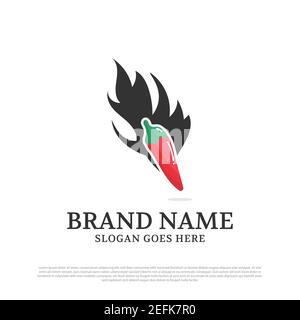 Chili e il logo Black Flame disegna ispirazioni, meglio per cibo speziato modello del marchio del logo Illustrazione Vettoriale