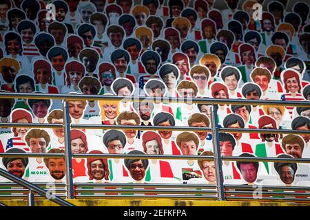 Finti tifosi messi in tribuna durante la Formula 1 Gran Premio Heineken D'italia 2020, 2020 Gran Premio d'Italia, dal 4 al 6 settembre 2020 sull'Autodromo Nazionale di Monza, a Monza, vicino Milano, Italia - Photo Florent Gooden/DPPI Foto Stock