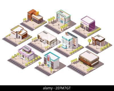 Luoghi di intrattenimento insieme isometrico con teatro e cinema vettore isolato illustrazione Illustrazione Vettoriale