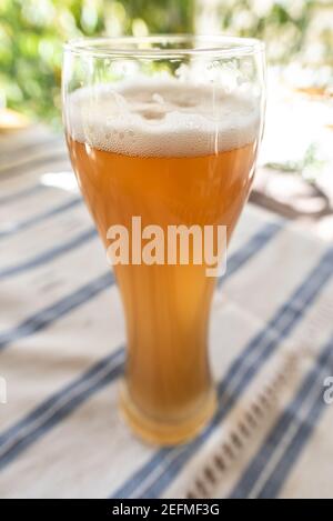 Primo piano di un volo di degustazione di birra artigianale presso la birreria locale di bicchieri da birra Foto Stock
