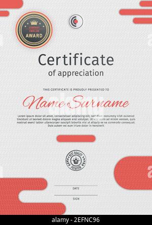 Certificato bianco e elementi di design rosso moderno. Design moderno e professionale. Illustrazione vettoriale Illustrazione Vettoriale