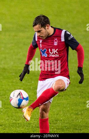 Swansea, Regno Unito. 17 Feb 2021. Yuri Ribeiro di Nottingham Forest durante il riscaldamento. EFL Skybet Championship match, Swansea City contro Nottingham Forest al Liberty Stadium di Swansea mercoledì 17 febbraio 2021. Questa immagine può essere utilizzata solo per scopi editoriali. Solo per uso editoriale, è richiesta una licenza per uso commerciale. Nessun utilizzo nelle scommesse, nei giochi o nelle pubblicazioni di un singolo club/campionato/giocatore. pic by Lewis Mitchell/Andrew Orchard sports photography/Alamy Live news Credit: Andrew Orchard sports photography/Alamy Live News Foto Stock