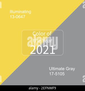 Vinnytsia, Ucraina - Gennaio, 15, 2021. Colori di tendenza dell'anno 2021, grigio estremo e colori illuminanti. Morfismo del vetro. Illustrazione vettoriale Illustrazione Vettoriale