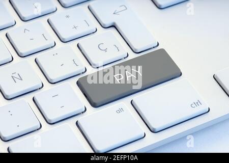 Paga parola su tastiera grigia Foto Stock