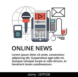 Moderno disegno piatto sottile illustrazione vettoriale, concetto di notizie online, per grafica e web design Illustrazione Vettoriale