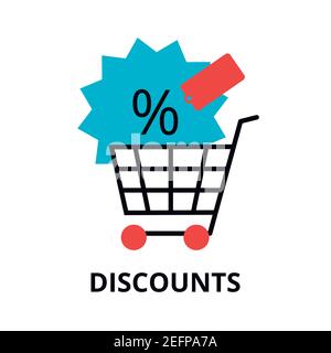 Illustrazione vettoriale di design moderno e piatto, sconti sul concetto di vendita, per grafica e web design Illustrazione Vettoriale
