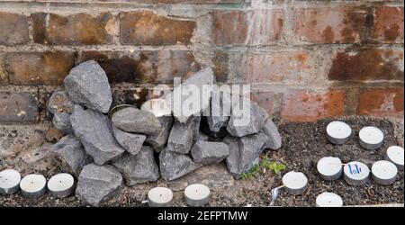 Track 17 Memorial alla stazione ferroviaria Grunewald, a Berlino, Germania Foto Stock