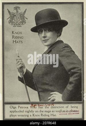 Olga Petrova con cappello da equitazione Knox,1915. Foto Stock