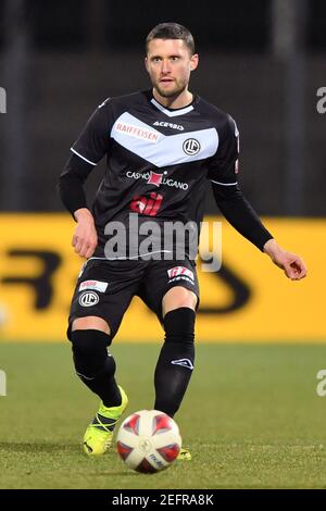 Lugano, Svizzera. 17 Feb 2021. 30 Fabio Daprela (Lugano) durante la partita della Swiss Super League tra il FC Lugano e il Servette FC allo stadio Cornaredo di Lugano, Svizzera Credit: SPP Sport Press Photo. /Alamy Live News Foto Stock