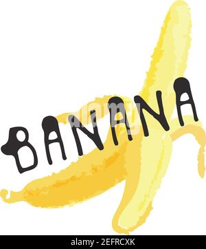 Etichetta e adesivo con frutta a banana. Illustrazione vettoriale in stile acquerello, per grafica e web design Illustrazione Vettoriale
