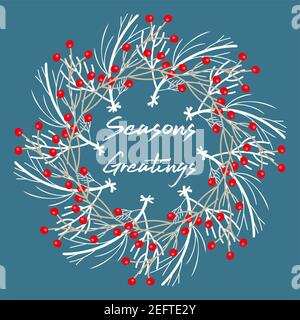 Stagioni auguri corona di festa su sfondo blu Illustrazione Vettoriale