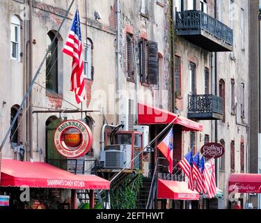 Indicazioni per River Street nella storica Savannah, Georgia Foto Stock