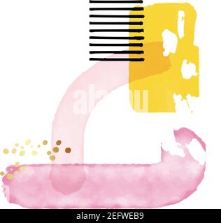 Acquerello pittura astratta bambini colorati mano dipinta forme rotonde, macchie, cerchi, blobi isolati su bianco. Elementi divertenti del telaio giallo rosa Illustrazione Vettoriale