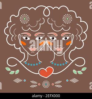 Gemini Zodiac Constellation Girls Power Illustrazione Vettoriale