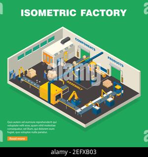 Composizione della linea di trasporto con attrezzatura su vettore isometrico a sfondo verde illustrazione Illustrazione Vettoriale