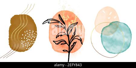 Composizione originale Abstract Texture arrangiamento, blu rosa arrossito, arancio desig acquerello dipinta a mano forme rotonde, cerchi, stampa moderna Illustrazione Vettoriale