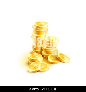 Pila di monete d'oro o icona di pila di monete del cent d'oro per la finanza bancaria o modello di disegno di scommessa del poker del casinò. Vettore isolato oro moneta del dollaro per Illustrazione Vettoriale