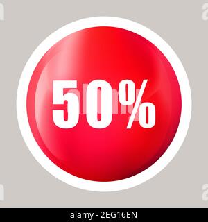 Vendita modello di banner design. 50 banner con segno di sconto. Icona rotonda di Sales Vector per adesivi web, etichette, adesivi, striscioni, tag, offerta speciale stagione Illustrazione Vettoriale