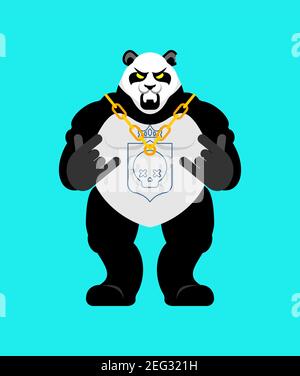 Panda gangster e bandito. Orso fresco. ANDANATURA gangsta. Rapper di tipo animale Illustrazione Vettoriale