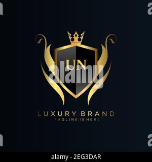 Un Letter Initial with Royal Template.Elegant with Crown logo vector, Creative lettering Logo Vector Illustration art Illustrazione Vettoriale