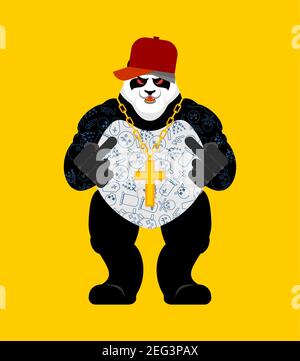 Panda gangster e bandito. Orso fresco. ANDANATURA gangsta. Rapper di tipo animale Illustrazione Vettoriale