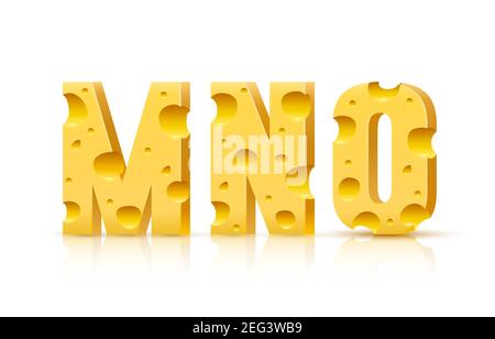 Carattere formaggio simbolo 3d, lettera M N o set. Illustrazione vettoriale Illustrazione Vettoriale