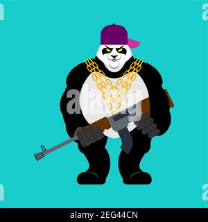 Panda gangster e bandito. Orso fresco. ANDANATURA gangsta. Rapper di tipo animale Illustrazione Vettoriale