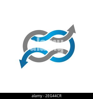 Simbolo dell'icona Infinity con freccia isolata su sfondo bianco. Illustrazione vettoriale EPS.8 EPS.10 Illustrazione Vettoriale