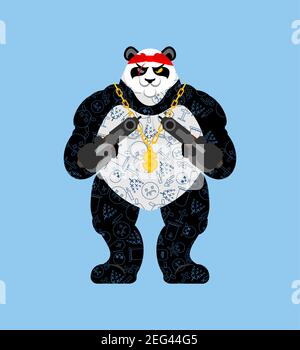 Panda gangster e bandito. Orso fresco. ANDANATURA gangsta. Rapper di tipo animale Illustrazione Vettoriale