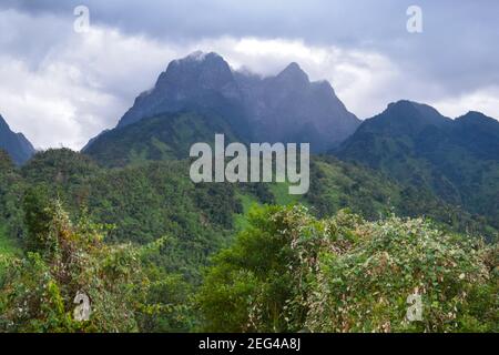 Vista panoramica sulle cime del portale dei Monti Rwenzori Foto Stock