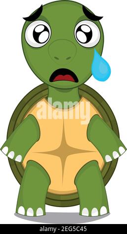 Illustrazione del carattere del vettore di una tartaruga del cartone animato con un'espressione triste, piangendo e una lacerazione che cade dal suo occhio Illustrazione Vettoriale
