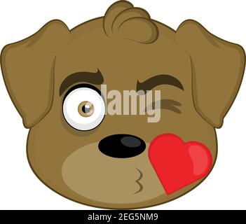 Vettore emoticon illustrazione cartoon della testa di un cane con un'espressione d'amore che dà un bacio a forma di cuore Illustrazione Vettoriale