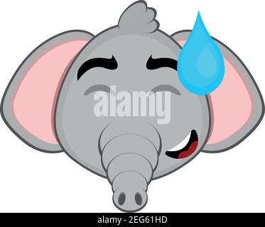 vettore emoticon illustrazione cartoon di un emoticon testa di un elefante con un'espressione di confusione che fa cadere una goccia di sudore Illustrazione Vettoriale