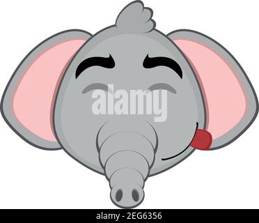 Vettore emoticon illustrazione cartoon di un elefante testa con una gioiosa espressione di piacere con i suoi occhi chiusi e sticking fuori la sua lingua Illustrazione Vettoriale