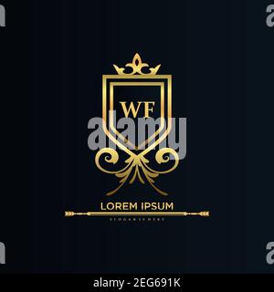 WF Letter Initial with Royal Template.Elegant with Crown logo vector, Creative lettering Logo Vector Illustration Art Illustrazione Vettoriale