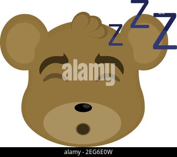 vettore emoticon illustrazione cartoon di testa di un orsacchiotto con espressione stanca e i suoi occhi chiusi e russare con la bocca aperta, dormire Illustrazione Vettoriale