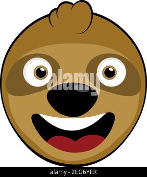 Vettore emoticon illustrazione cartoon di una testa di sloth con un'espressione felice e sorridente Illustrazione Vettoriale