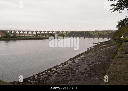 Il Royal Border Bridge che attraversa il fiume Tweed Foto Stock