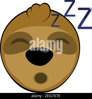 Vettore emoticon illustrazione cartoon della testa di un sloth con espressione stanca e i suoi occhi chiusi e russare con la bocca aperta, dormire Illustrazione Vettoriale