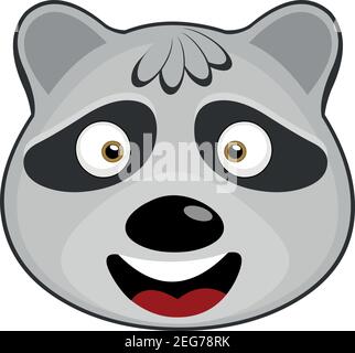 Vettore emoticon illustrazione cartoon della testa di un raccoon con un'espressione felice e sorridente Illustrazione Vettoriale